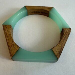 Olive & Poppy Geometric Wood & Resin Bangle Bracelet Minimalist Mint